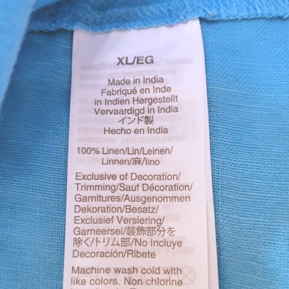 J. Crew Aqua Blue Red Embroidered 100% Linen Boho Peasant Hippie Tunic Blouse XL - Picture 8 of 10